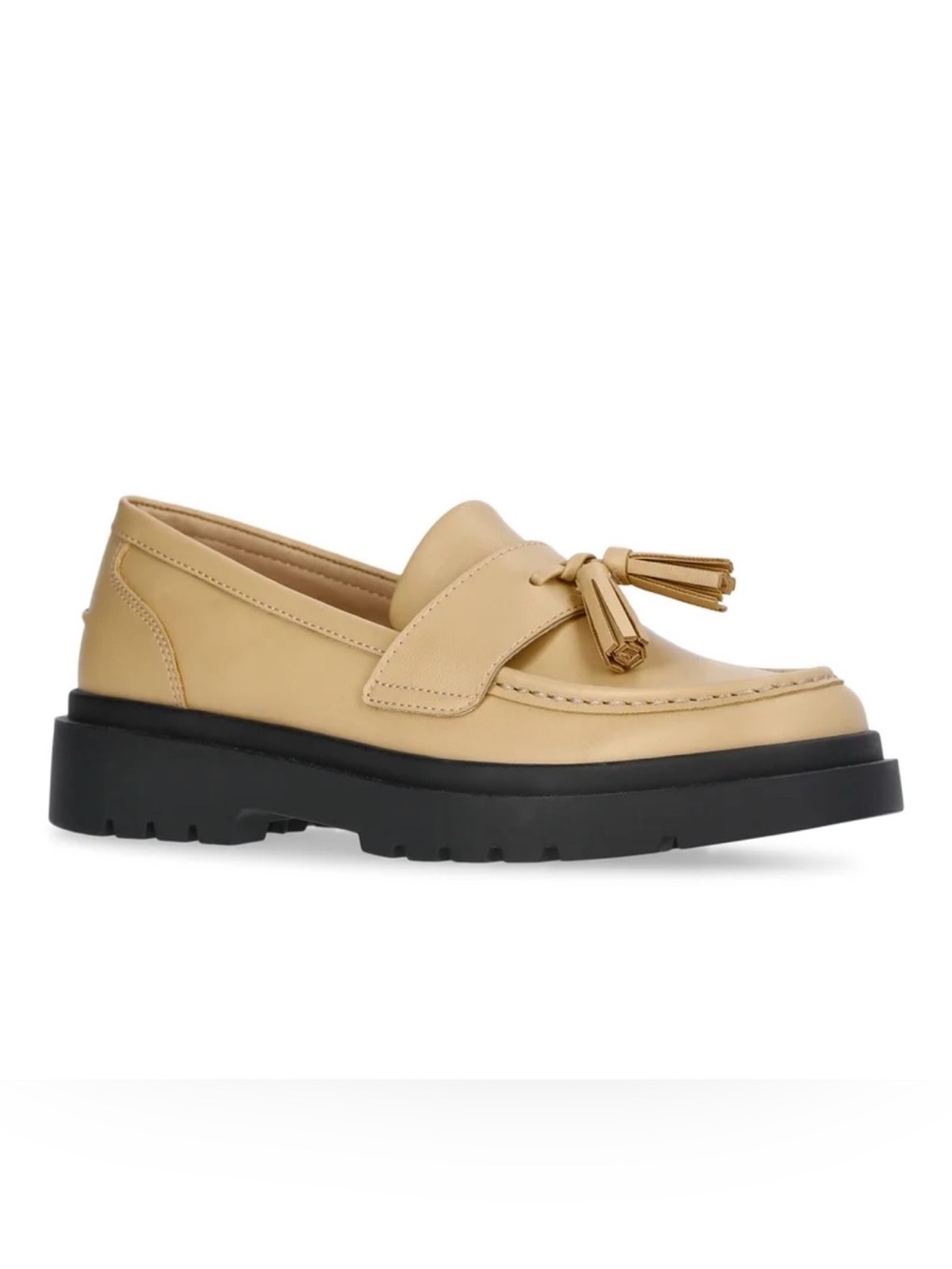 Kids Beige Tassel Loafers with Lug Sole